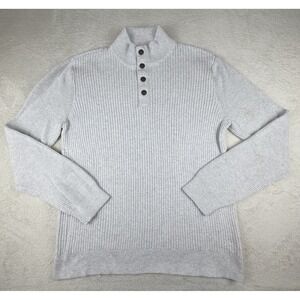 Express Men's XL Gray Ribbed Sweater Mock Neck Snap Henley Cotton Pullover